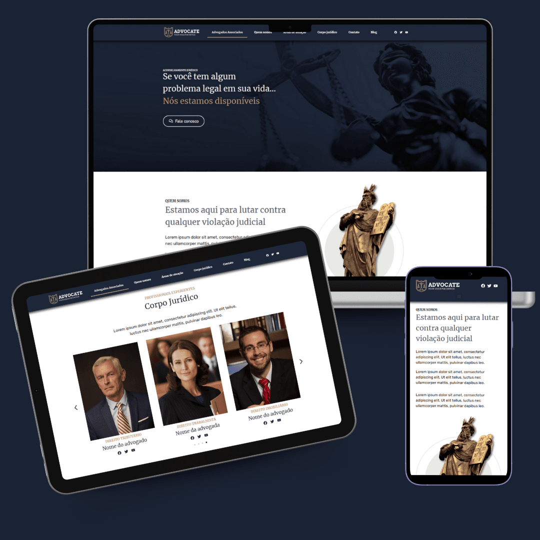 Apresentação do site em vários dispositivos, demonstrando sua responsividade.