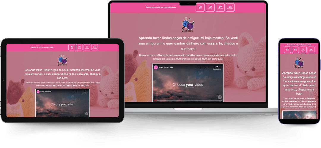 Apresentação da landingpage em vários dispositivos, demonstrando sua responsividade.