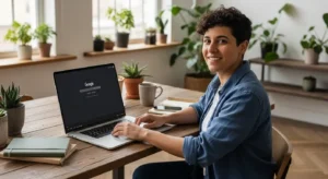 Empresária pesquisando no site do Google